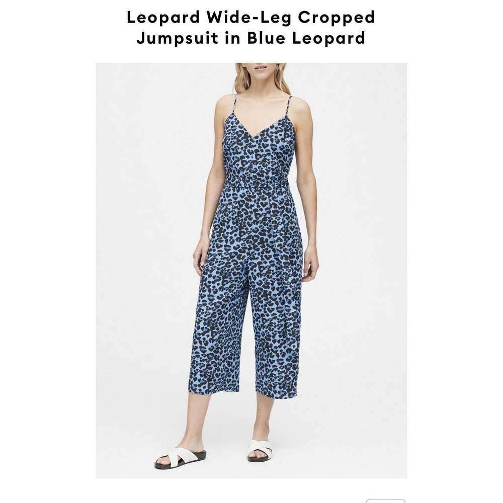 Women's NWT Banana Republic Blue Animal print wide leg cropped jumpsuit size 4